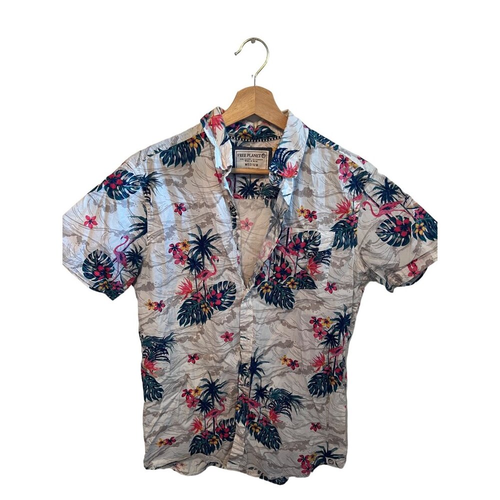 Free Planet Men's Size Medium Hawaiian Button Up Short Sleeve Shirt Tropical
